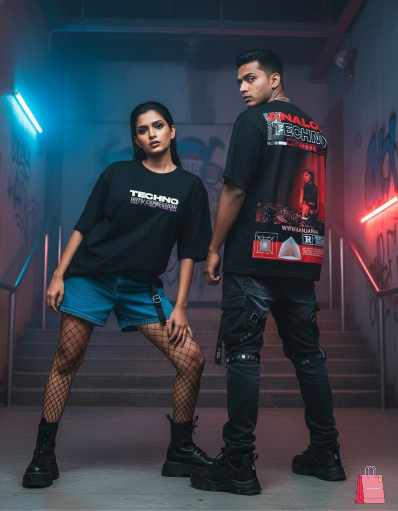 Kanjaraa Analog Techno Oversized T-shirts