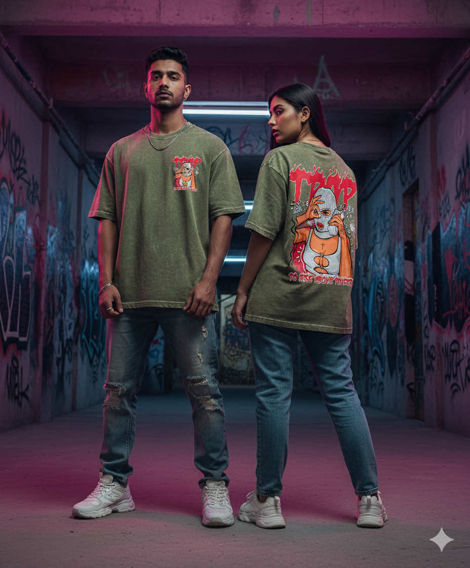 Kanjaraa "Street Style" Oversized T-Shirt - Acid Wash