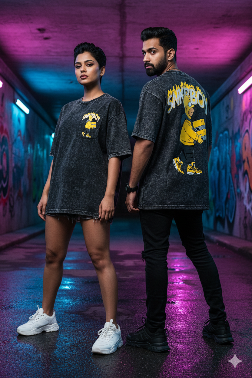 Kanjaraa "Street Style" Oversized T-Shirt - Acid Wash