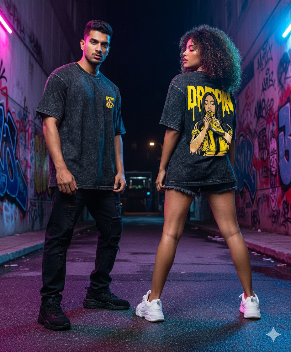 Kanjaraa "Street Style" Oversized T-Shirt - Acid Wash