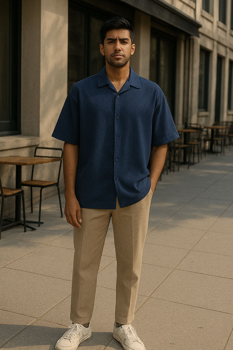 Kanjaraa Chill Drop-Shoulder Shirt - Navy Blue