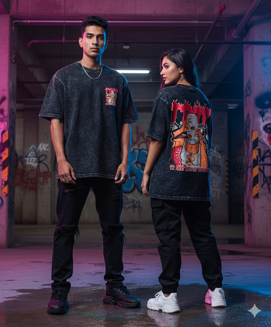 Kanjaraa "Street Style" Oversized T-Shirt - Acid Wash