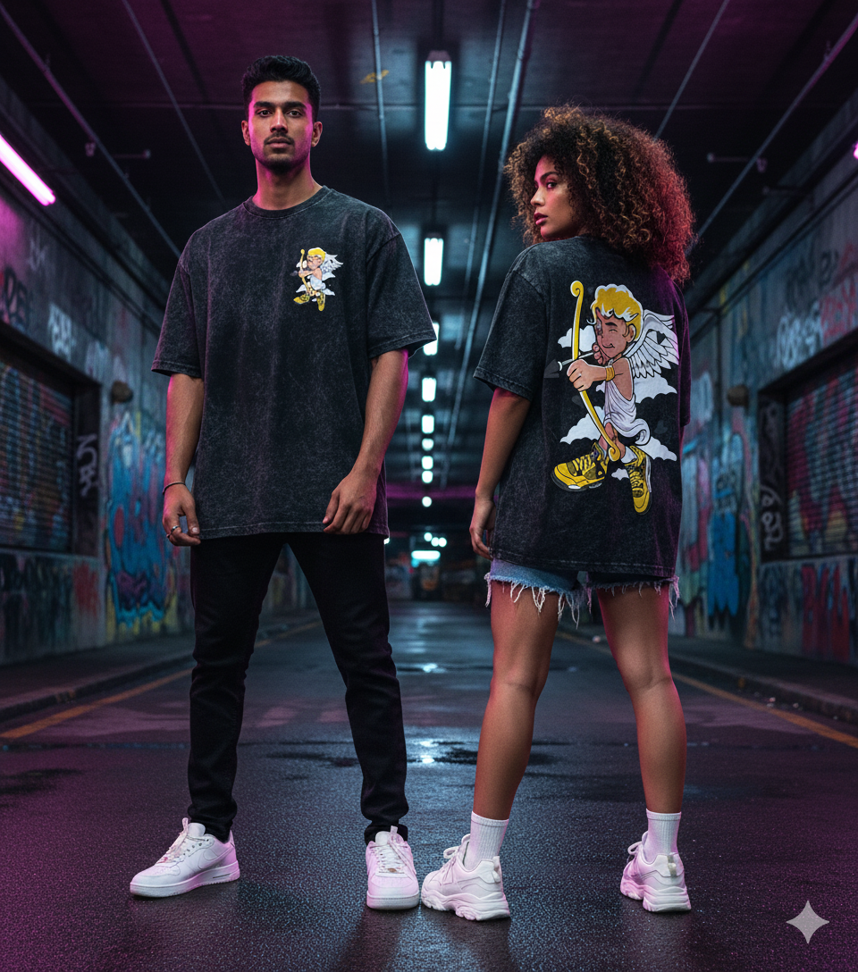 Kanjaraa "Street Style" Oversized T-Shirt - Acid Wash