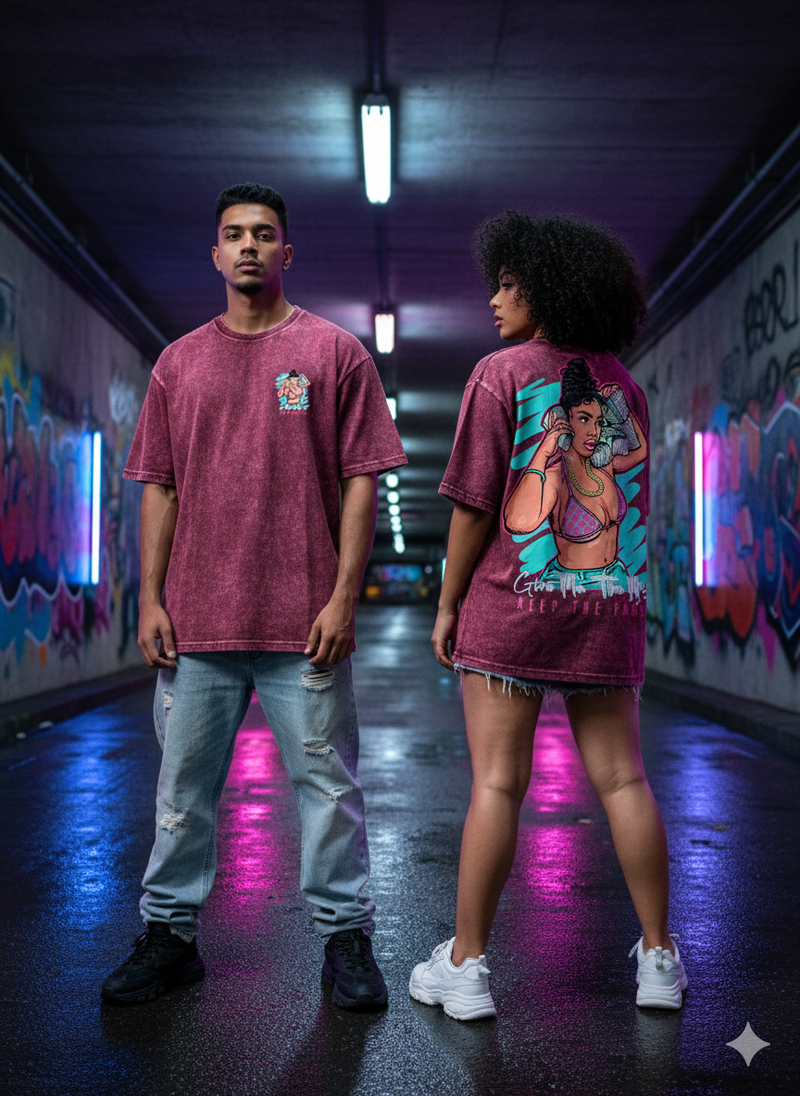 Kanjaraa "Street Style" Oversized T-Shirt - Acid Wash