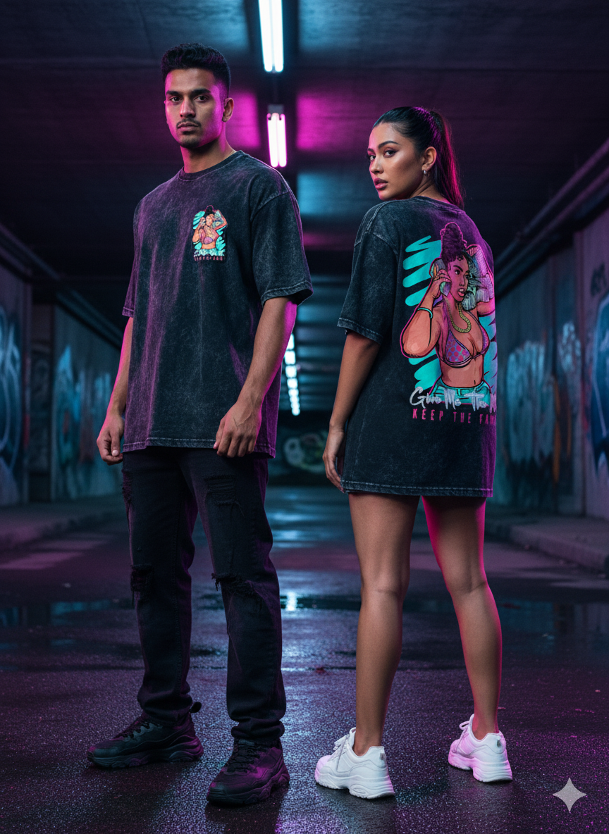 Kanjaraa "Street Style" Oversized T-Shirt - Acid Wash