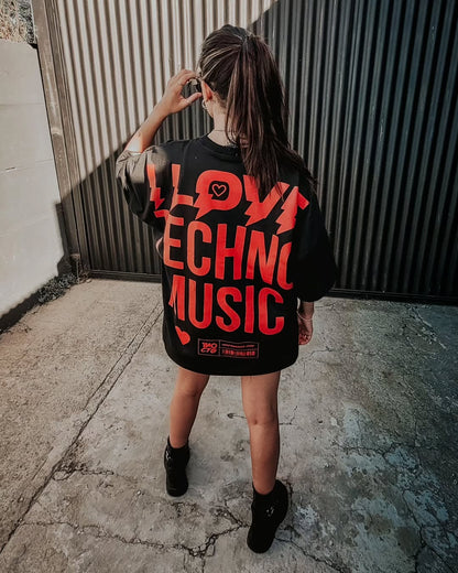 Kanjaraa I Love Techno Music Oversized T-shirt